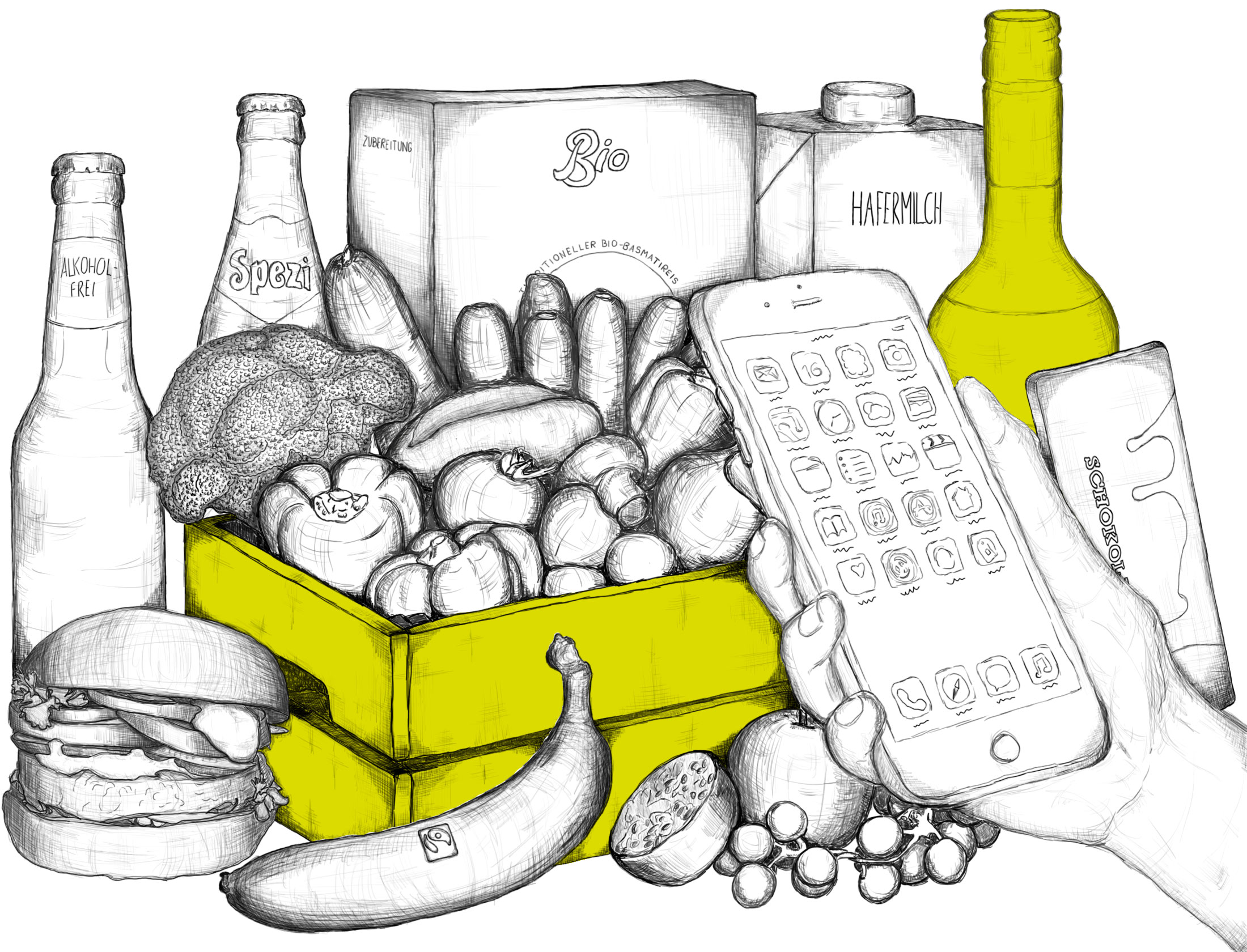 Illustration Lebensmittel und Digitalisierung